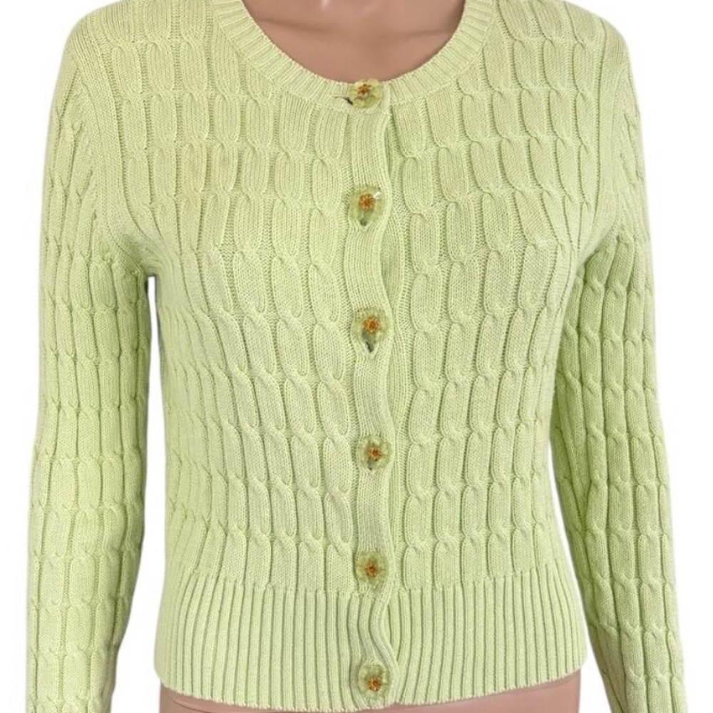 Context Light Green Cable Knit Cardigan